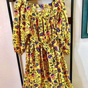 RARE LITTLE TIENDA AUSTRALIA SEASONAL SUBSCRIPTION BLOCK PRINT YELLOW DRESS L XL